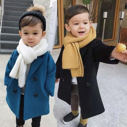 2021 Boys Girls Winter Wool Coat 5 Color Long Jacket Autumn Kids Windproof Coat Children Clothing Warm Boys Wool Coat Outerwear