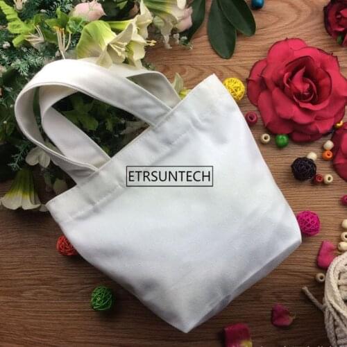 50pcs 23*21*10cm Pure White Portable Picnic Bag Blank Plain Cotton Canvas Bag Pouch Lunch Container Storage Bags