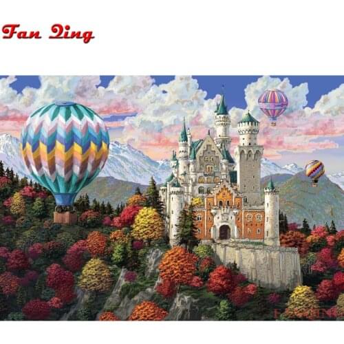 5D DIY Diamond Painting Cross Stitch Kits full square Diamond Embroidery Mosaic Neuschwanstein Castle in Autumn Hot air balloon