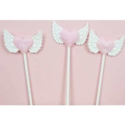APRICOT 3pcs/set Cake Topper Glitter Angel Wings Kids Supplies Baby Shower Party Favors Birthday Party Decorations
