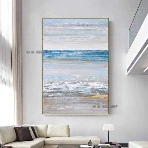 100% Handmade Abstract Oil Painting Seascape Picture Minimalist Modern Wall Art Decorative For Living Room No Frame