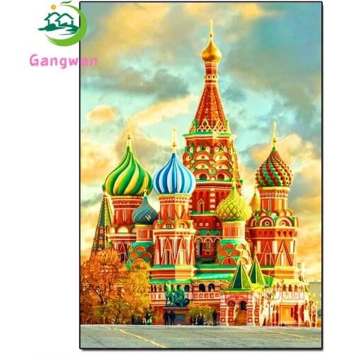Diamond Painting Russian Red church building Full square Diamond Embroidery Mosaic Scenery Picture Of Rhinestones Wall Decor