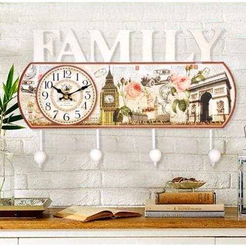 American Pastoral Wall Hooks Decorative Creative Retro Entrance Hooks For Hanging Coat Rack With Clock Ornaments