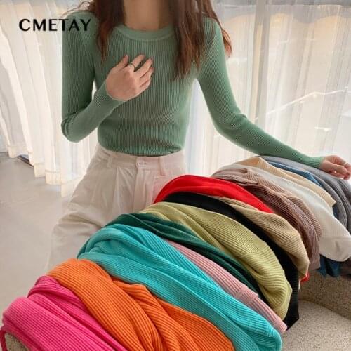 2021 Basic O Neck Solid Autumn Winter Sweaters Pullover Women Primer Shirt Long Sleeved Slim Knitted Sweater Korean Tops Female