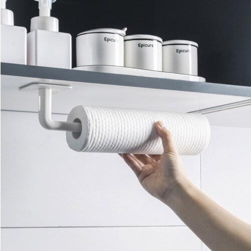 No Punch Bath Towel Holder Bathroom Paper Towel Rack Towel Rail Rack Cabinet Napkins Hanger Bathroom Storage Shelf