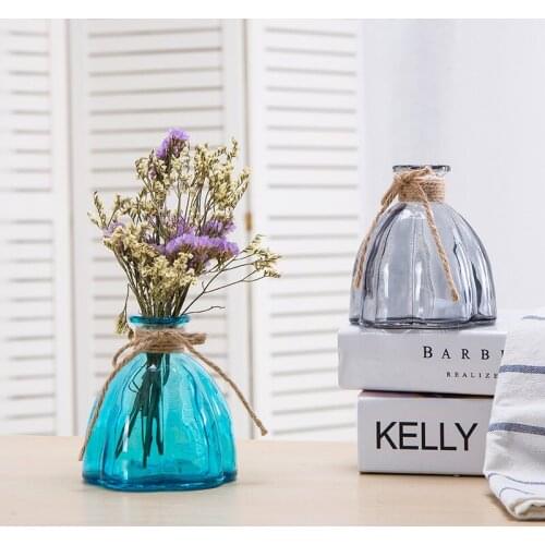 Europe Simple Creative Blue/gray Glass Vase Mini transparent Glass bottle Hemp rope Tabletop Vases home wedding Decor
