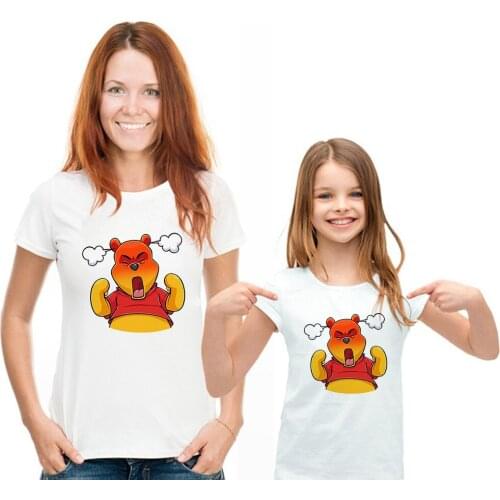 Hot New Baby Boy Girl T shirt Fashion Harajuku Cartoon Anger Winnie the Pooh Graphic Tee Mom and Child Family Matching Clothes