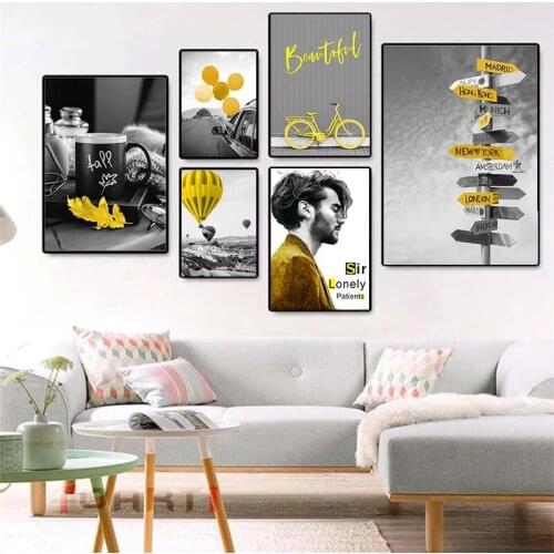 Canvas Painting Posters Black And White Picture Landscape Picture Yellow Landscape Wall Art Picture Decorativos Home Decor