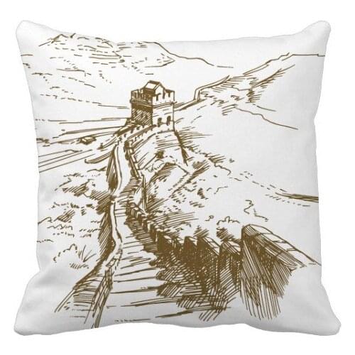 The Great Wall China Landmark Sketch Throw Pillow Square Cover