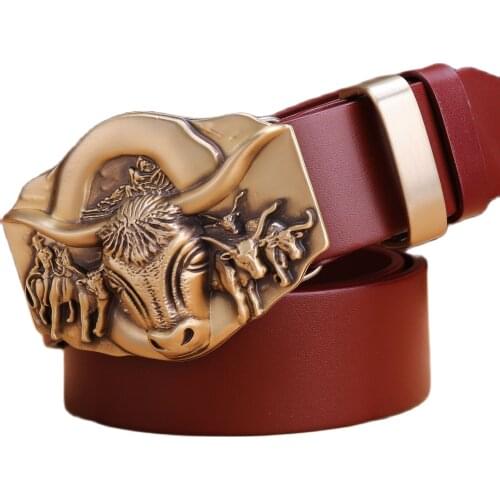 2021 hot designer belt men high quality vegetable tanned full grain cowhide 100% genuine leather luxury solid brass buffalo red