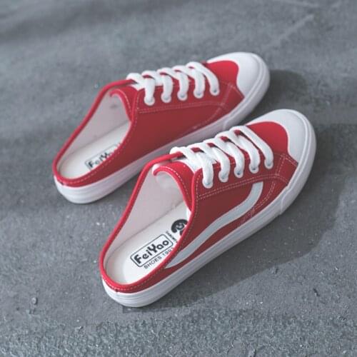 2021 New Round Head Canvas Shoes Half Slippers Fashion Breathable Wild Comfortable Heelless Canvas Half Slippers