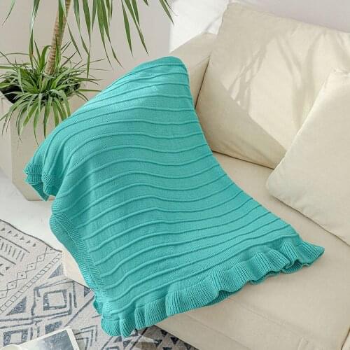 New Nordic Ruffle throw blanket hotel air-conditioning nap blanket for beds pure color knitted sofa cover bed end towel soft