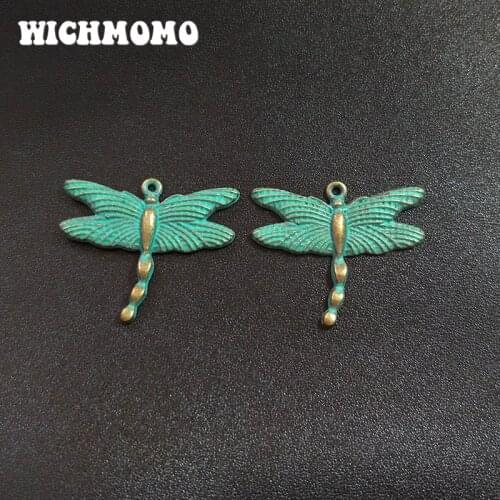 New 5pcs/bag 34*29MM Retro Patina Plated Zinc Alloy Green Dragonfly Charms Pendants For DIY Jewelry Accessories