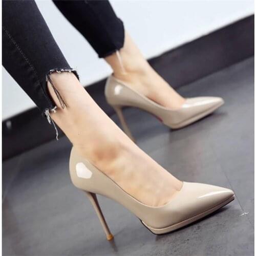 Super high heel 10 cm pointed shallow patent leather high heels fashion elegant comfortable high heels