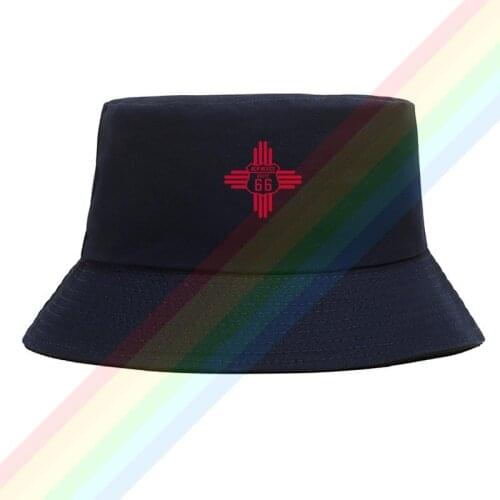 2021 New Route 66 Red Logo Flat Top Breathable Bucket Hats Unisex Summer Printing Fishermans Hat