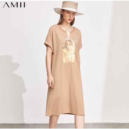 Amii Minimalism New Womens Summer Dress Causal Oneck Printed Aline Womens Shirt Dress Fashion Womens Vintage Dress 12140453