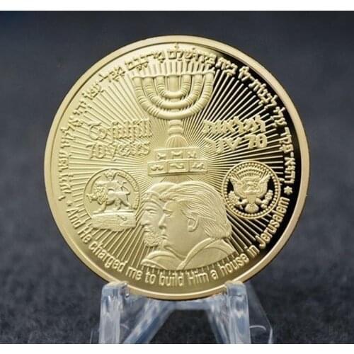 Donald Trump Gold Plated Coin Cyrus Jewish Temple Jerusalem Israel Commemorative Collection Coin Challenge Coin Gift