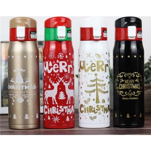 Christmas Vacuum Flask Stainless Steel Bouncing Button Cute Cartoon Deer Head Creative Student Water Bottle