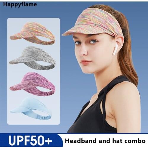 Women Sun Protection Empty Top Hat Foldable Sports Hat Ice Silk Sun Hat Fashion Colorful Headband Quick Dry Breathable Beach Cap