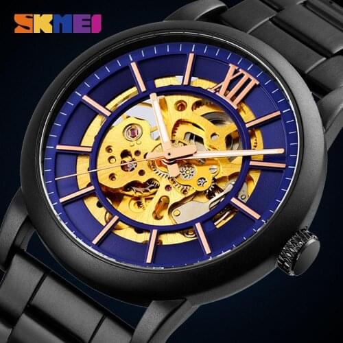 SKMEI Charm Automatic Watch Man Mechanical Wristwatches Mens Hollow Dial Stainless Steel Strap Waterproof Hour Relogio Masculino