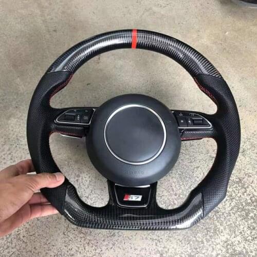 Cuatomized Carbon Fiber Sports Flat Steering Wheel Alcantara Leather D-Shape Style for Audi S7 2016-2021