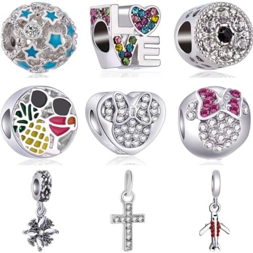 Vintage Punk Tribal DIY Jewelry Conch Rabbit Panda Pineapple Cross Crystal Beads Pendants Fit Pandora Bracelets for Women Charms