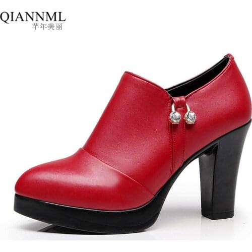 Deep Mouth Split Leather Shoes Woman High Heels 2021 Autumn Pointed Toe Pumps Women Office Shoes 41 42 43