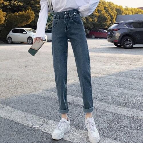 2020 Jumpsuit Women New Fashion Slim Loose Straight Pants Solid Color High Waist Harlan Denim Trousers Monos Mujer Jumpsuits