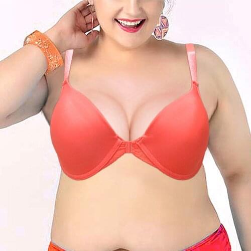 YANDW Ladies New Sexy Big Size 3/4 Cup Lace Push Up Bra Women Orange Bralette Deep V Bras Underwear Large Cup B C D DD Plus Size