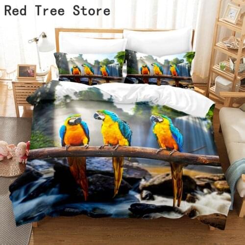 Home Living Luxury 3D Parrot Print 2/3Pcs Comfortable Duvet Cover and Pillow Case Kids Bedding Sets Queen and King EU/US/AU Size