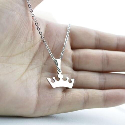 2021Fashion Trend Stainless Steel Necklace For Women and Men Lovers Cartoon Crown Pendant Necklaces Engagement Jewelry Gift