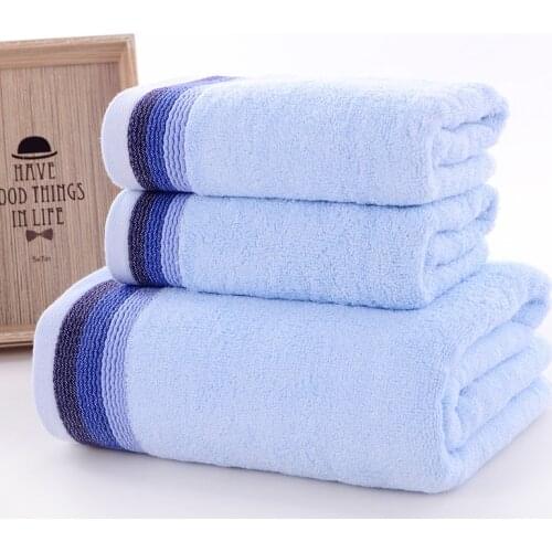 Blue Gray Soft Cotton Bath Towels For Adults Absorbent Terry Luxury Hand Bath Beach Face Sheet Women Basic Towels 3pcs a Set