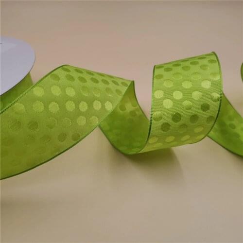 38MM X 25yards Wired Apple Green Taffeta Ribbon with the woven dots for Gift Packaging,Box Decoration N1168