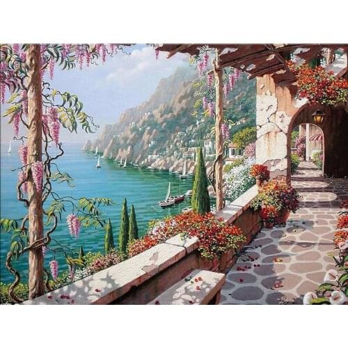 5D Diy Diamond Painting 100% Full Round Diamond Mosaic Rhinestone Pasted Paiting Villa On Italy Unfinished Diamond Embroidery