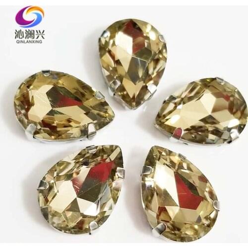 Free shipping light coffee DR shape High quality AAAA Glass Crystal flatback sew on rhinestones,Diy Clothing accessories SWS04