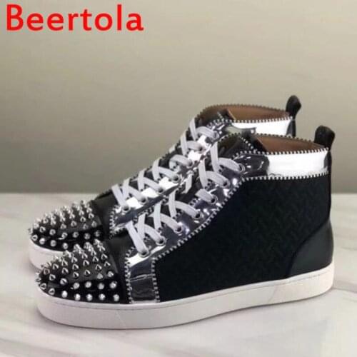Brand Beertola Mens Casual Shoes Designers Spikes Zapatos De Hombre 2019 Black Color Fashion Men Flats Shoes Party Big Size