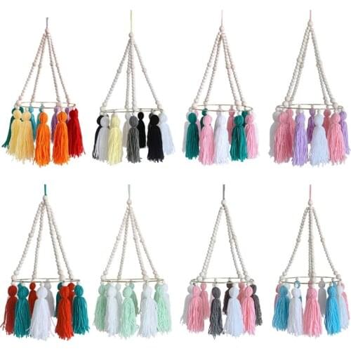Baby Crib Wooden Beads Tassel Wind Chimes Bed Bell Mobile Rattle Kids Room Decor U7EE