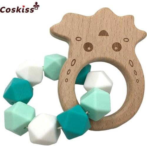 Silicone Teething Ring Infant Baby Bracelet Beaded Bangle Silicone Teether Octopus Beech Wood Teether Ring Toys Kids Chew Toy