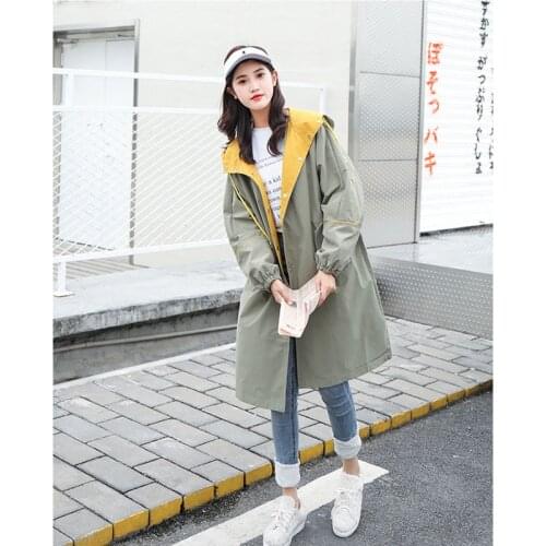 2019 spring style long hooded windbreaker Korean version of the loose large size casual jacket A417