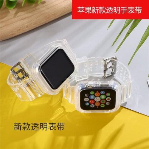 For iwatch 4 3 2 1 42mm 38mm 40mm 44mm band For Apple Watch strap back case series 6 5 SE transparant Silicone Bracelet 2 in 1