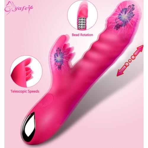 Bead Rotation Strong Vibrating Rabbit Vibrator G-spot Stimulate Masturbator Thrusting USB Dildo Vibrator For Women Sex Toys