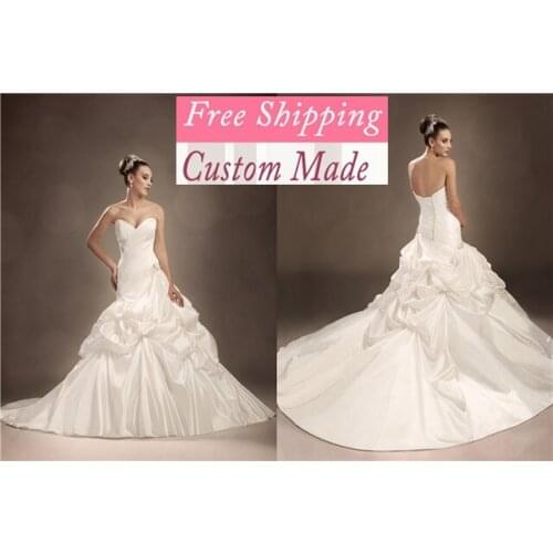 Frete grtis 2019 novo elegante a- querida linha contas cetim white marfim vestido de casamento nupcial vestidos wedding dress