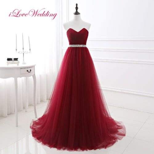 Hot Sale Burgundy Prom Dress A line Tulle Wine Red Sweetheart Prom Gown Floor length Long Vestidos de fiesta Party Dresses