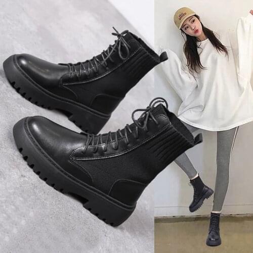 2021 INS Woman Real Leather Ankle Boots Lace Up Shoes Woman Short Winter Warm Boots Platform Heel Footwear