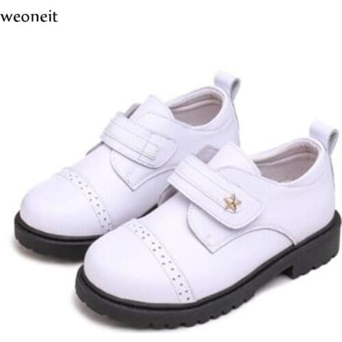 Weoneit Boys Leather Shoes British Style School Performance Kids Wedding Party Shoes White Black Brown Children Moccasins Shoes