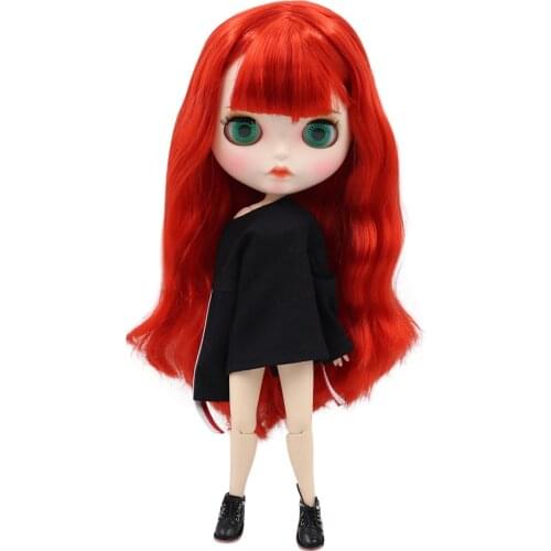 ICY DBS Blyth doll white skin joint body straight red hair new matte face with eyebrows Lip gloss BL0115