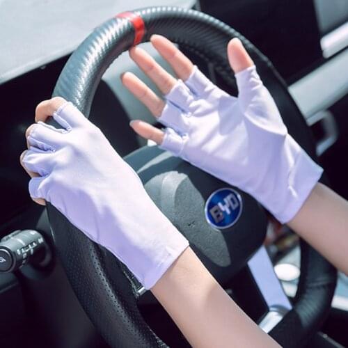 Summer Cycling Driving Sunscreen Mitten Women Thin Short Wrist Half Finger Stretch Spandex Wedding Dress Touch Screen Gloves M27