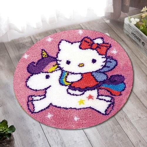 Cute Unicorn Cartoon Cat Knooppakket Smyrna Latch Hook Kits Button Cushion Animals Needlework Mat Klink Haak Kussen Bloem Gift