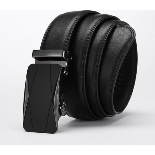 Luxuly Leather Automatic Buckle Black Business Suit Belts for Men High Quality Cummerbunds Genuine Strap Cinturon Hombre