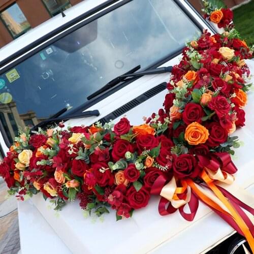 2pcs Wedding Car Decoration Set Tangerine Wedding Simulation Rose ying qin Float Arrangement